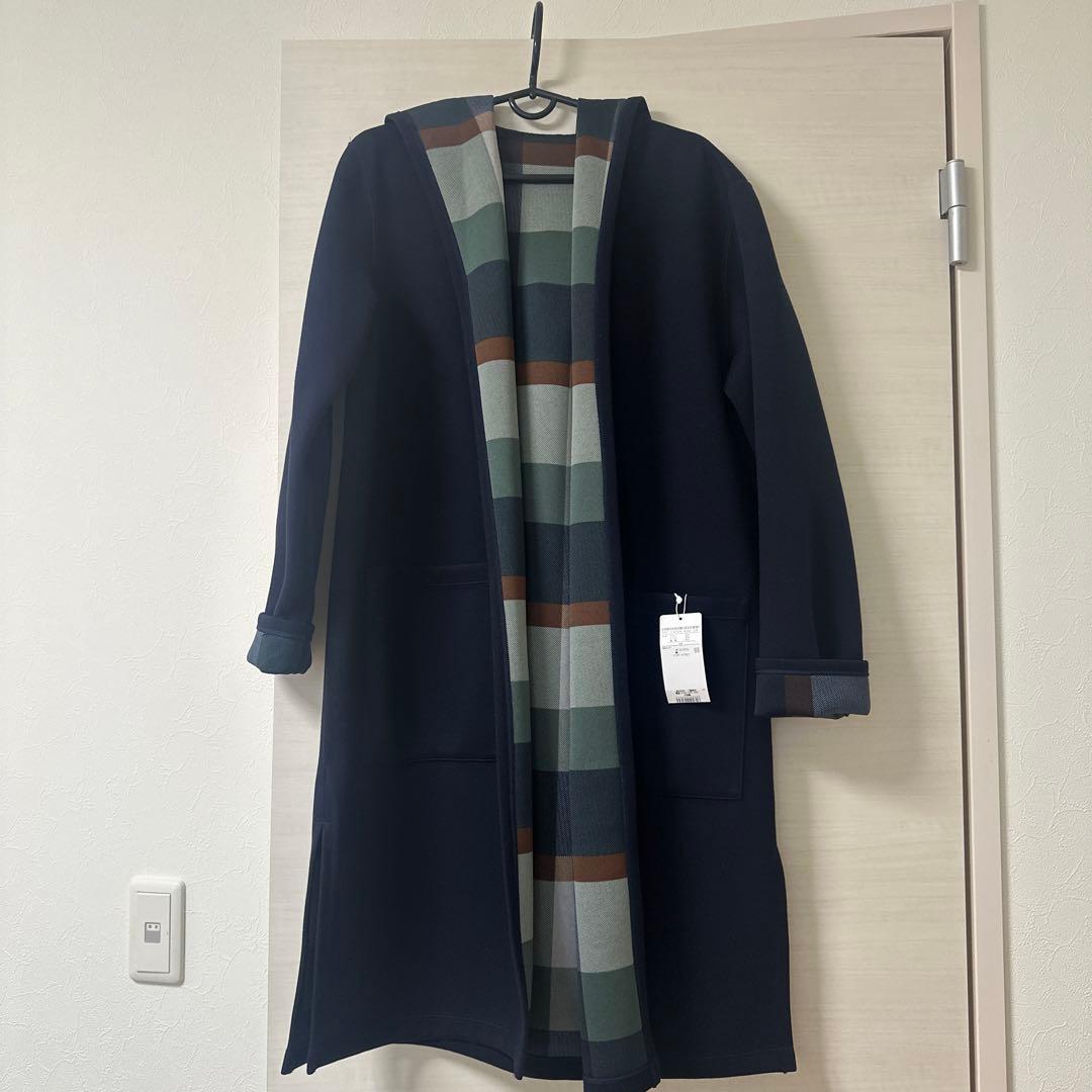 みえこ クレストブリッジチェックリバーシブルダンボールコーディガン