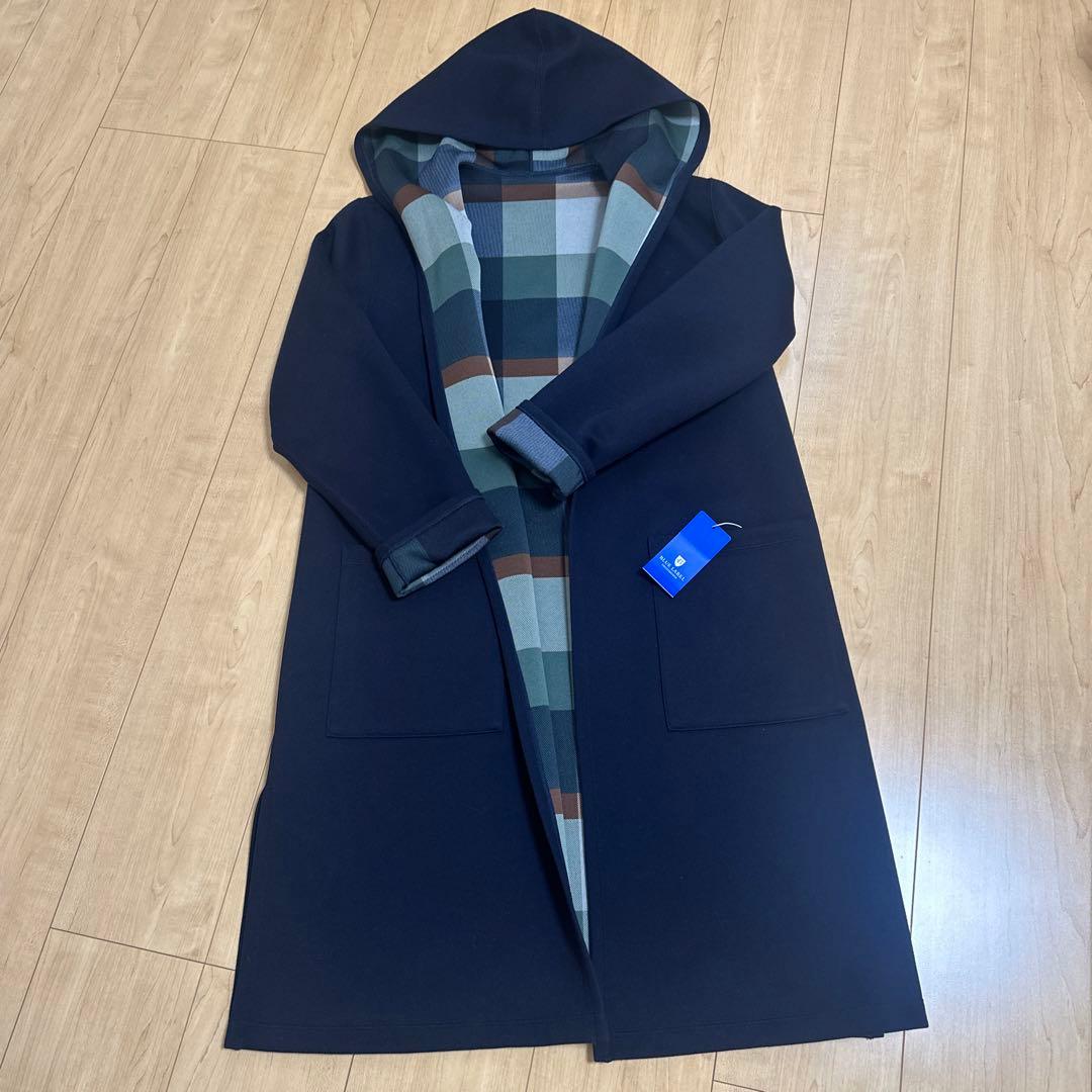 みえこ クレストブリッジチェックリバーシブルダンボールコーディガン