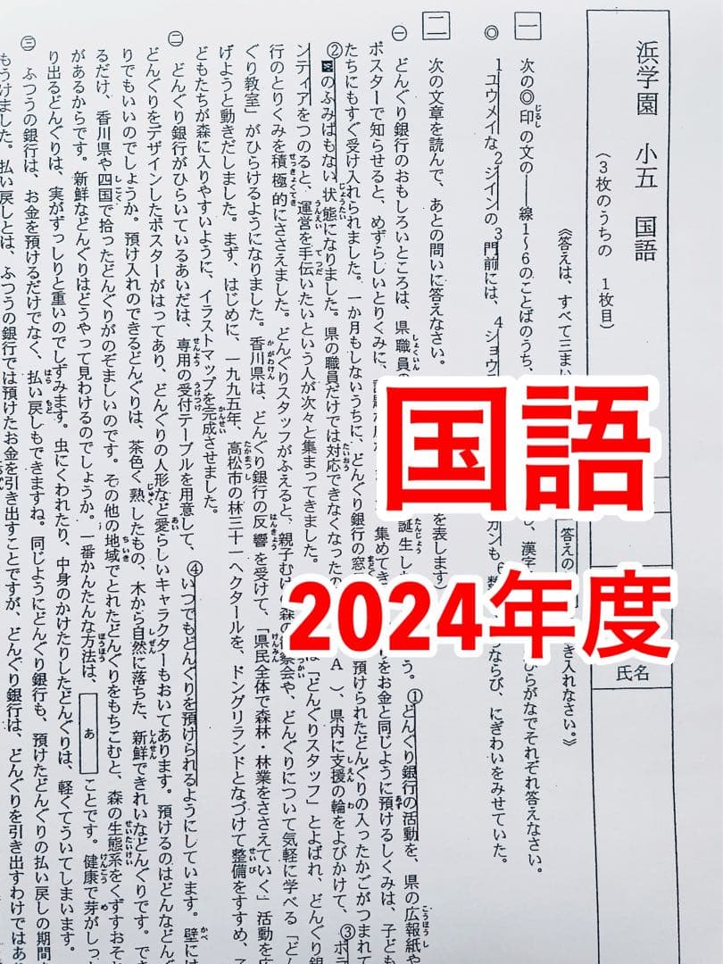 浜学園　最新版　2024年　小5　復習テスト　Vクラス　算国理　3科目k