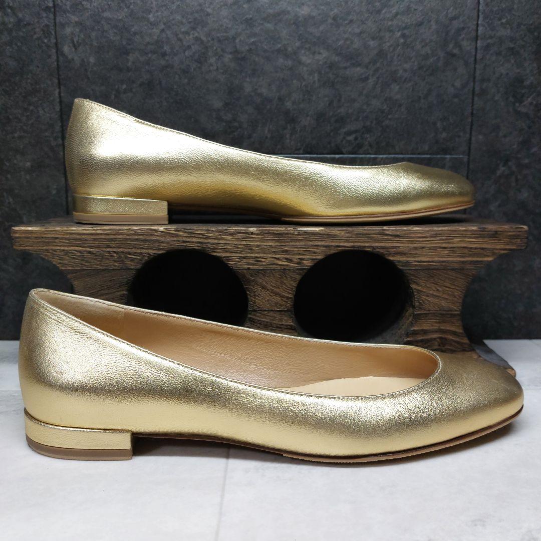 美品 フランチェスコルッソ ゴールドフラットシューズ 36.5
