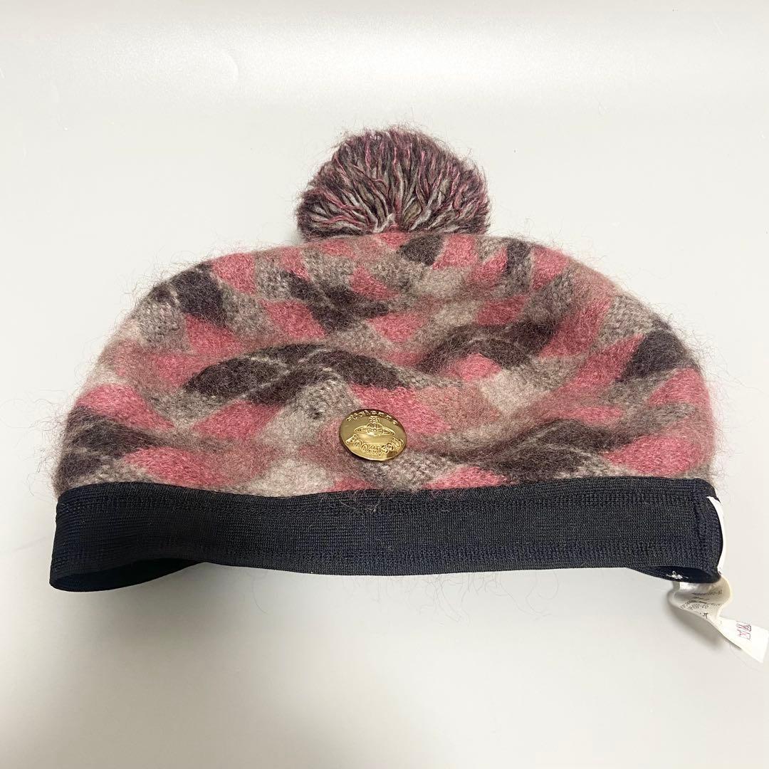 VivienneWestwood ニット帽 チェック柄 ポンポン付き 防寒