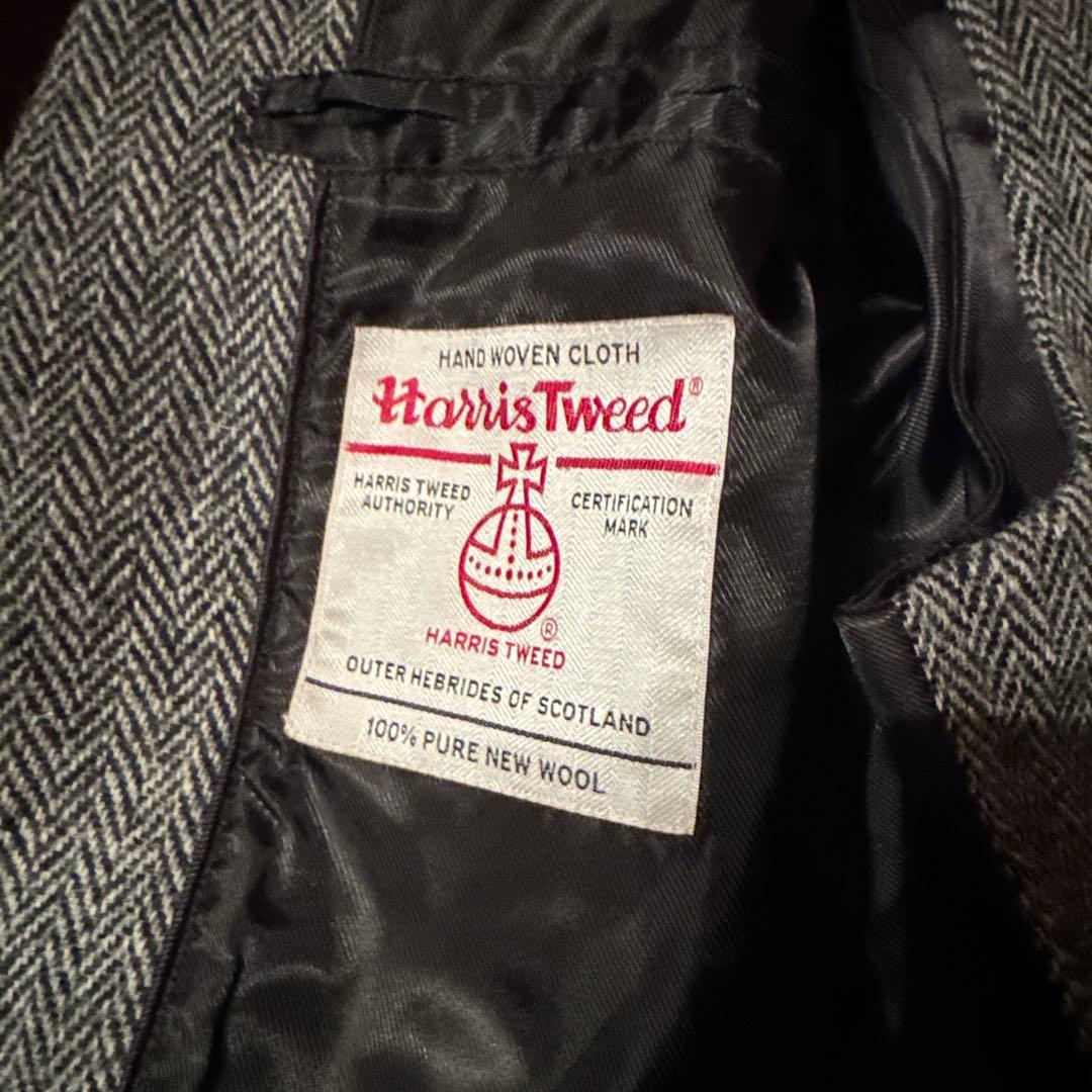グレー ヘリンボーン スーツ　テーラードジャケット harris tweed