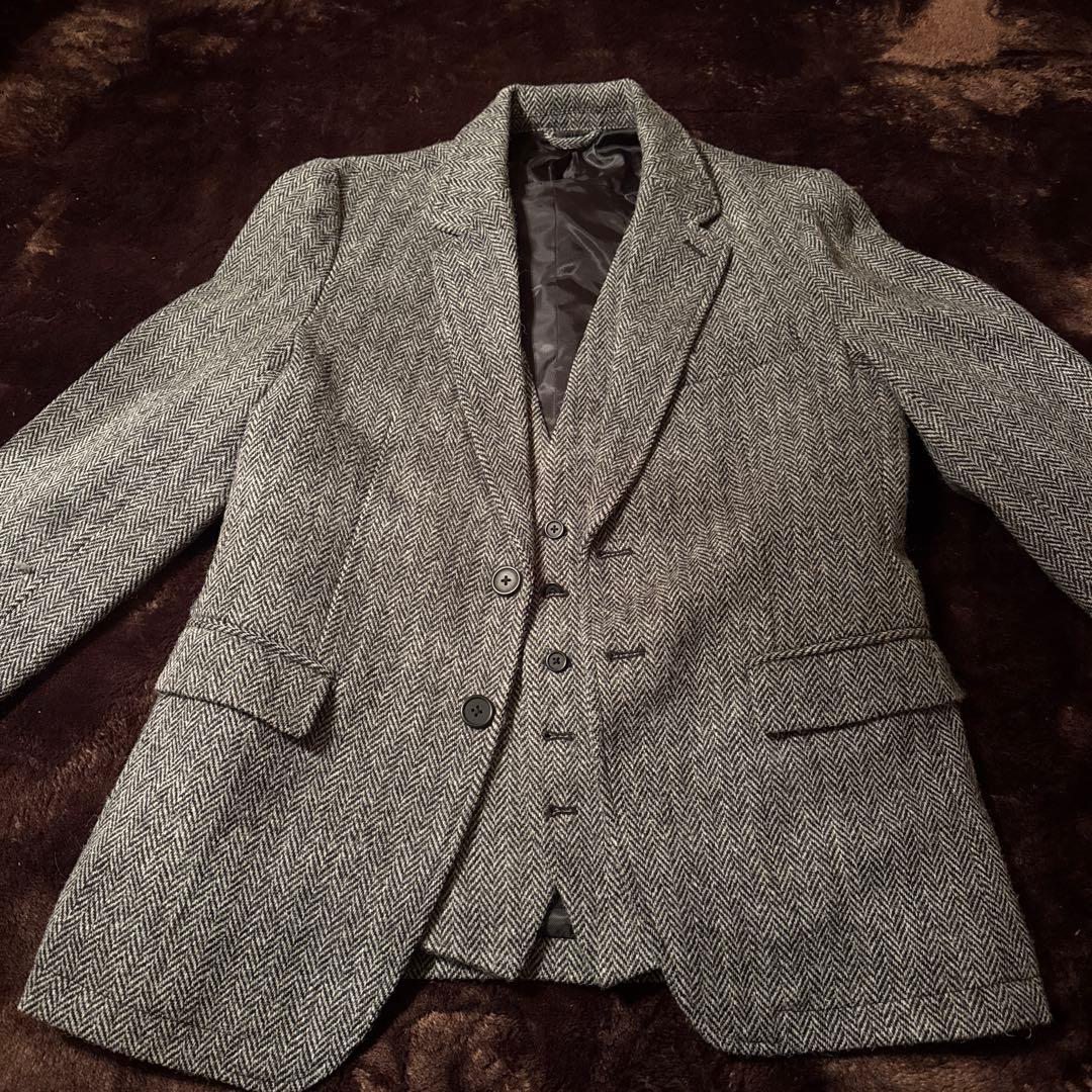 グレー ヘリンボーン スーツ　テーラードジャケット harris tweed