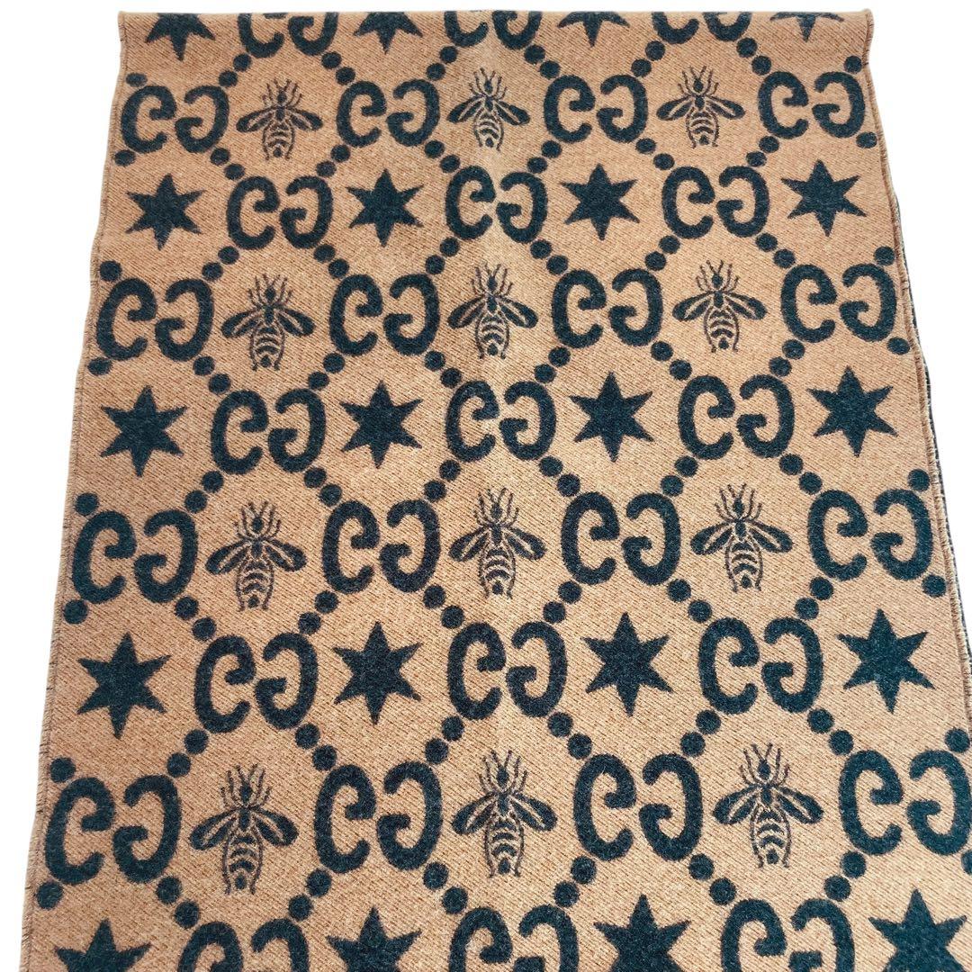 訳あり美品 GUCCI グッチ BEE STAR GG 総柄 ウールマフラー