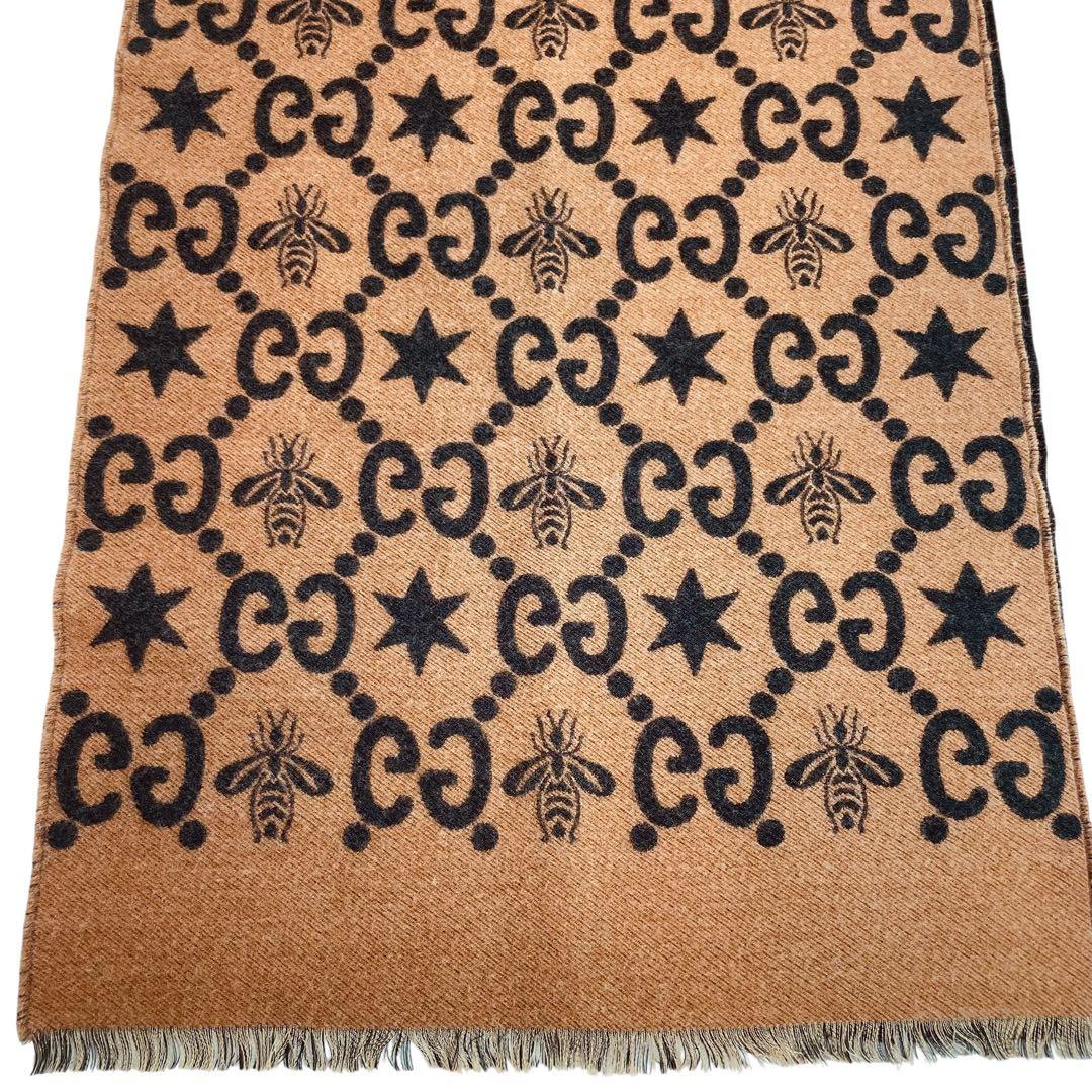 訳あり美品 GUCCI グッチ BEE STAR GG 総柄 ウールマフラー