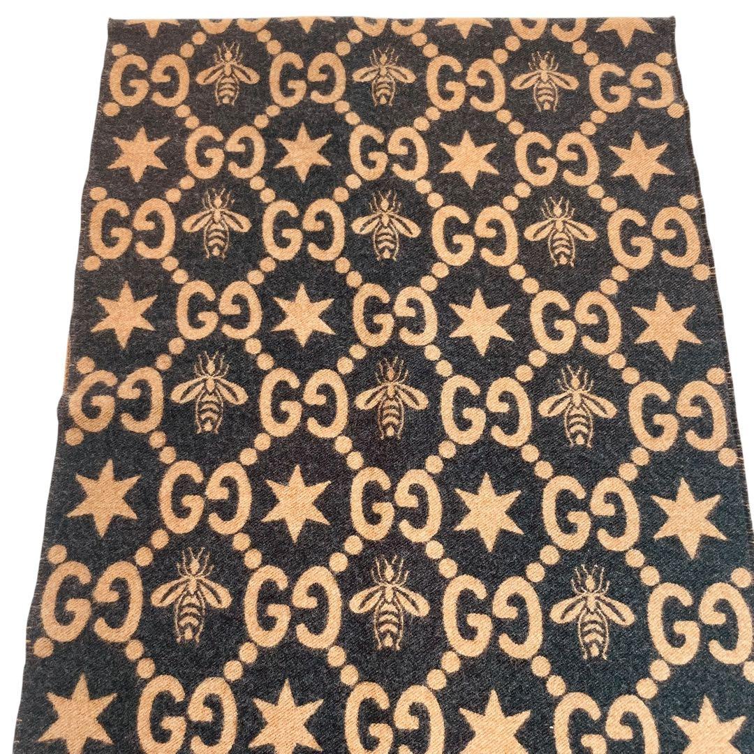 訳あり美品 GUCCI グッチ BEE STAR GG 総柄 ウールマフラー