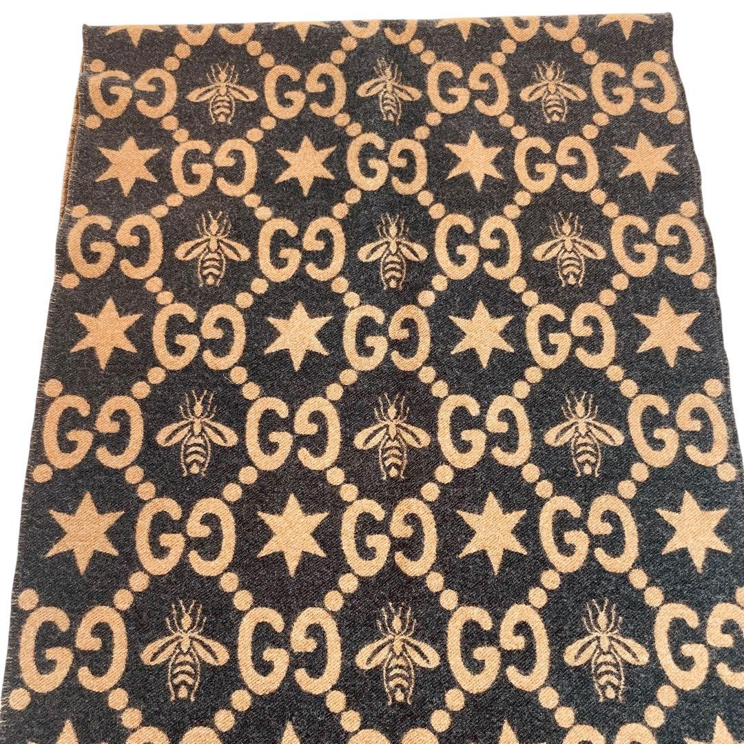 訳あり美品 GUCCI グッチ BEE STAR GG 総柄 ウールマフラー