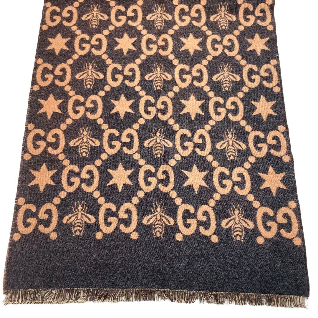 訳あり美品 GUCCI グッチ BEE STAR GG 総柄 ウールマフラー