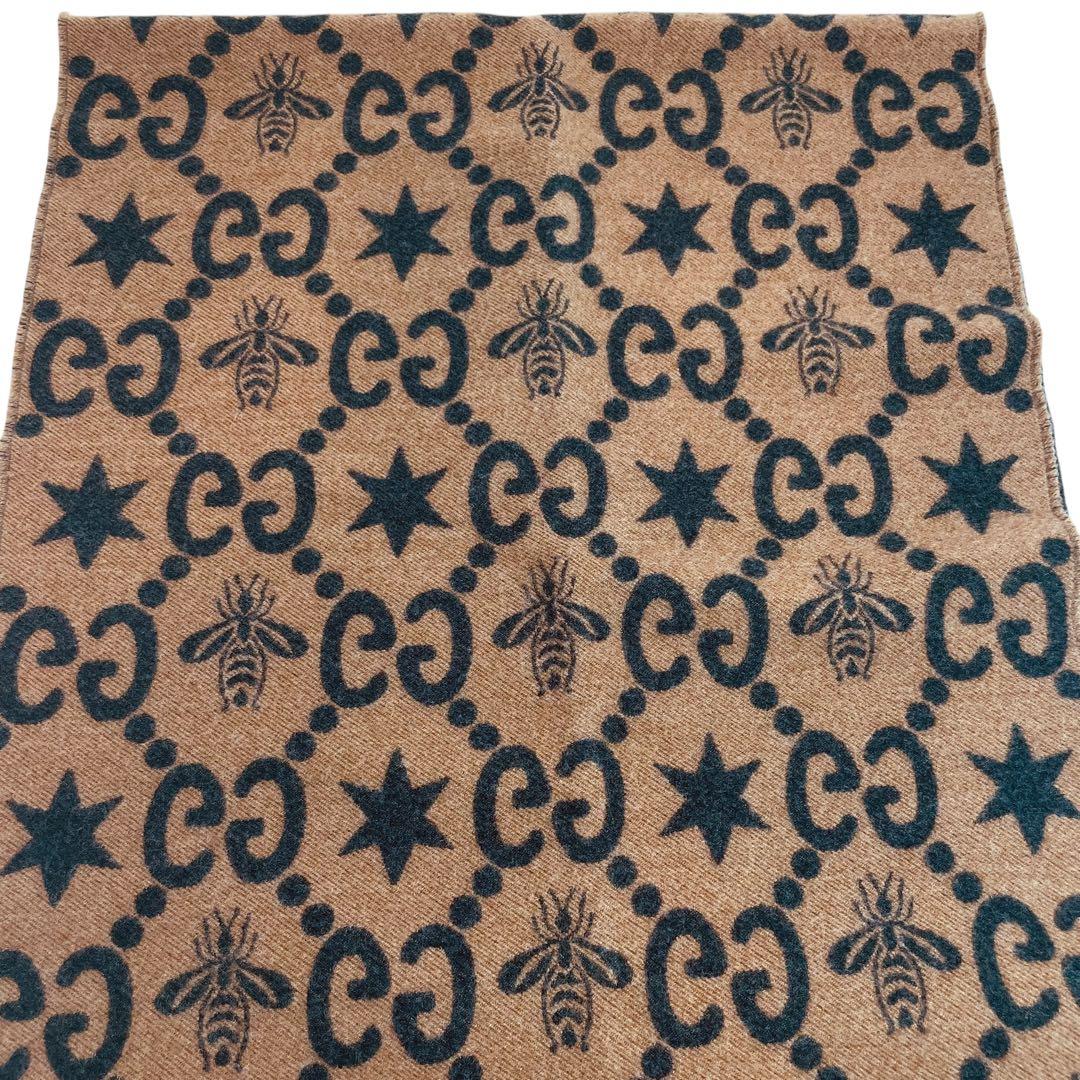 訳あり美品 GUCCI グッチ BEE STAR GG 総柄 ウールマフラー