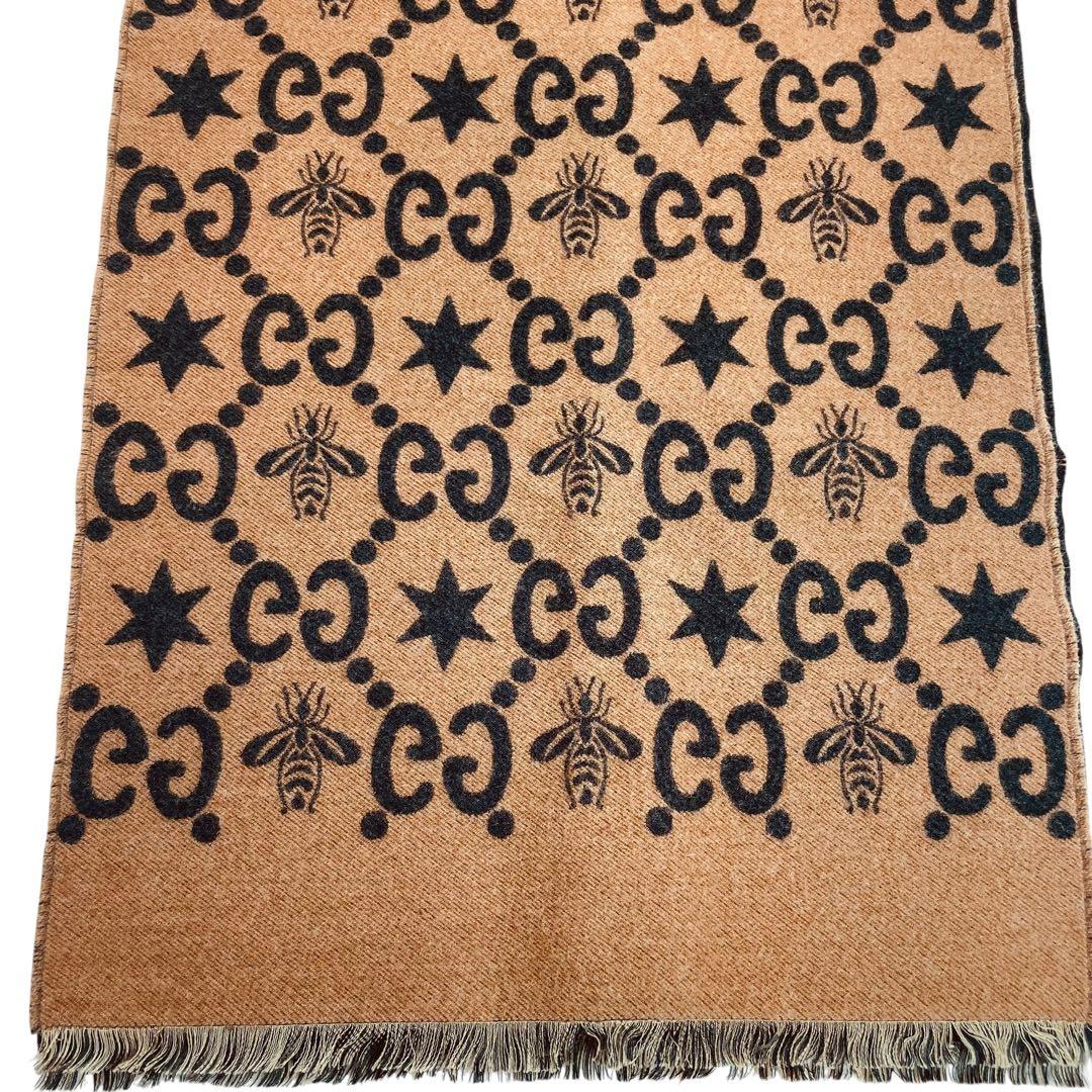 訳あり美品 GUCCI グッチ BEE STAR GG 総柄 ウールマフラー