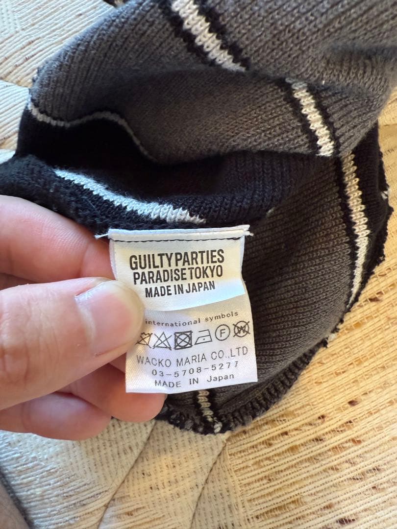 WACKOMARIA ストライプニットポロ　ブラック/グレー