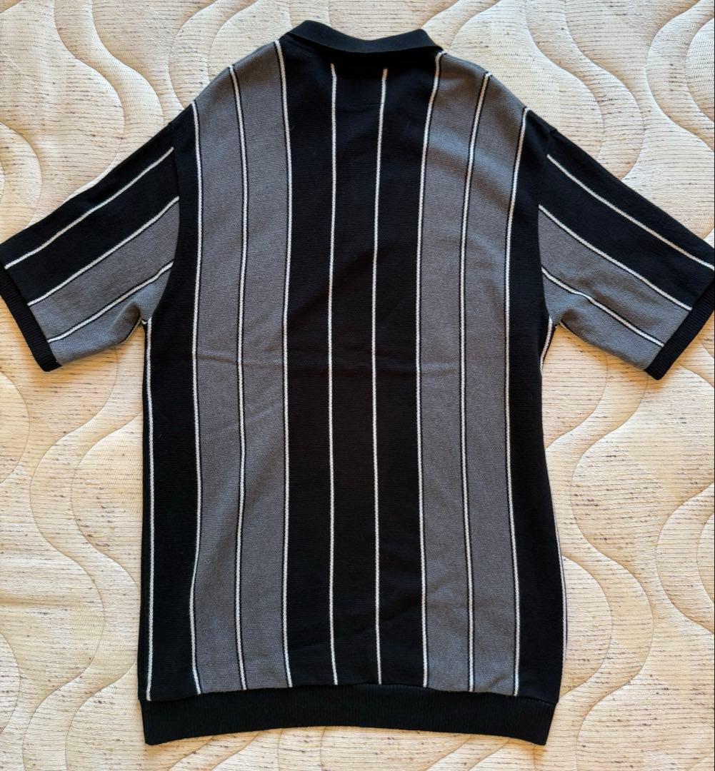 WACKOMARIA ストライプニットポロ　ブラック/グレー