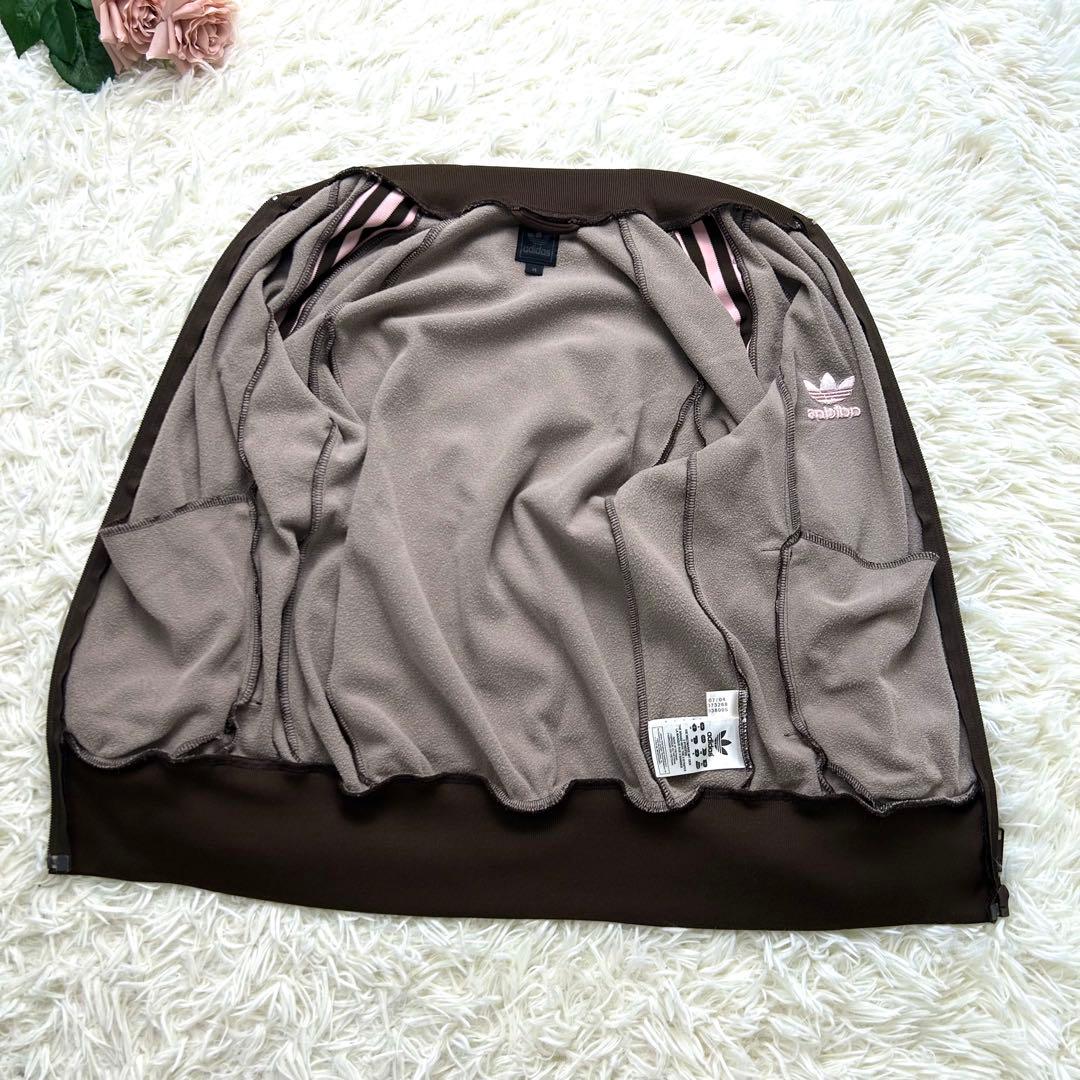 S adidas トラックジャケット ブラウン ピンク 茶ノーカラー レディース