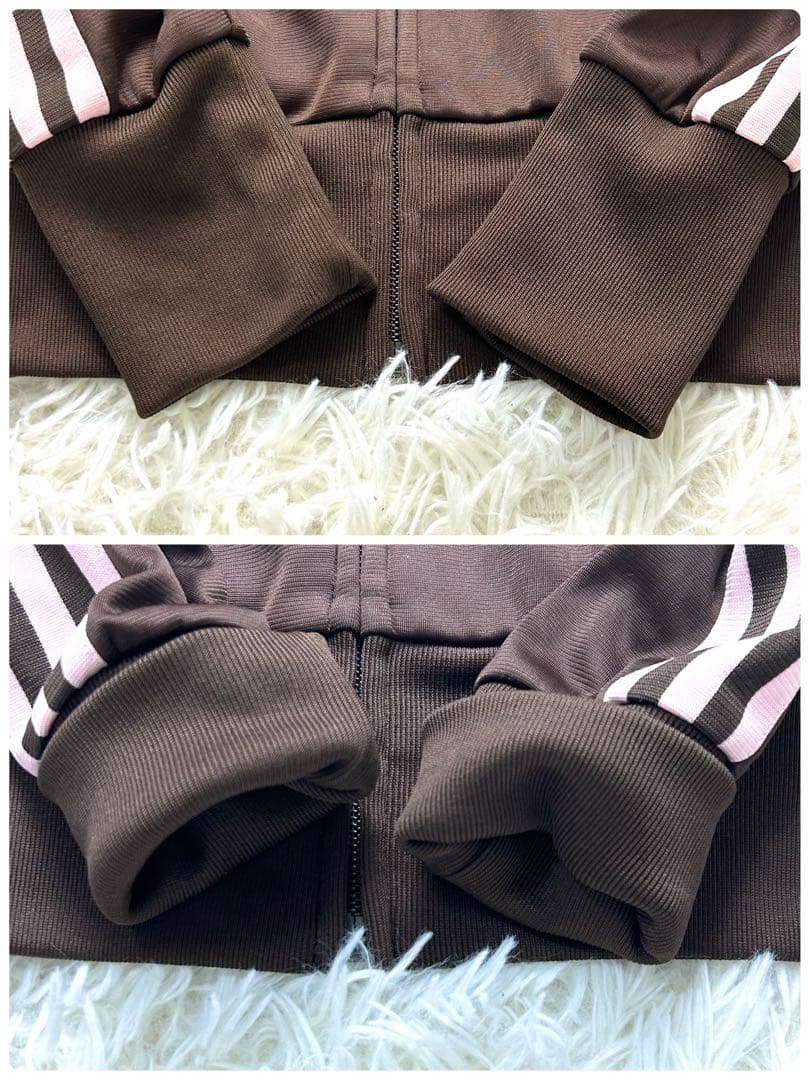 S adidas トラックジャケット ブラウン ピンク 茶ノーカラー レディース