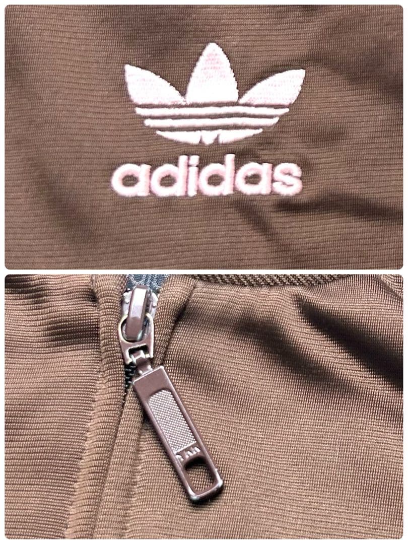 S adidas トラックジャケット ブラウン ピンク 茶ノーカラー レディース