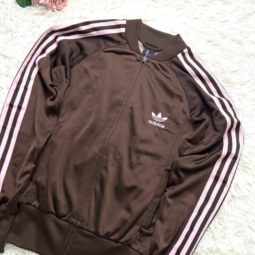 S adidas トラックジャケット ブラウン ピンク 茶ノーカラー レディース