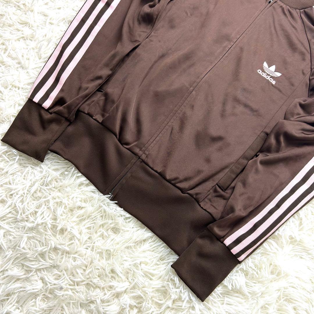 S adidas トラックジャケット ブラウン ピンク 茶ノーカラー レディース
