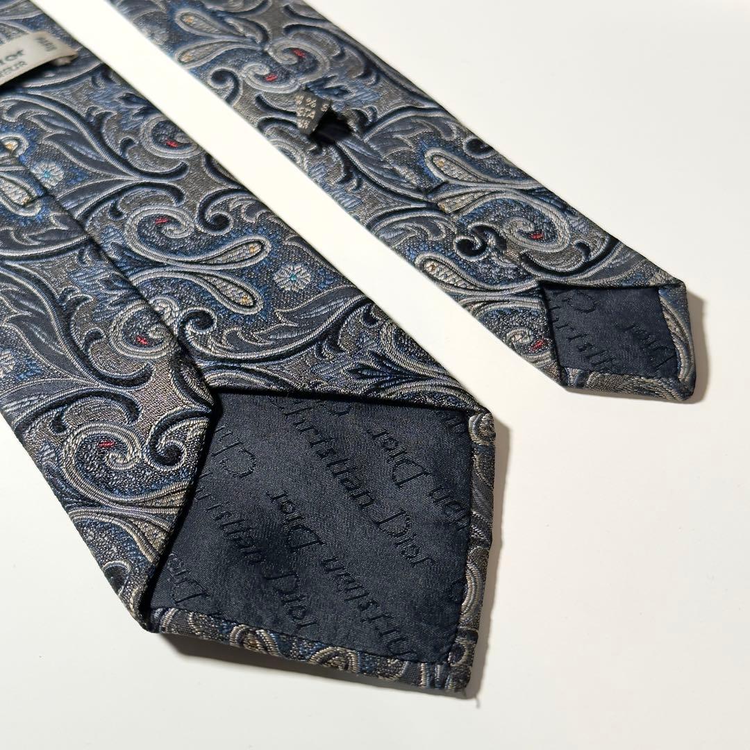 【美品】 Dior ディオール ペイズリー柄 グレー系 ネクタイ