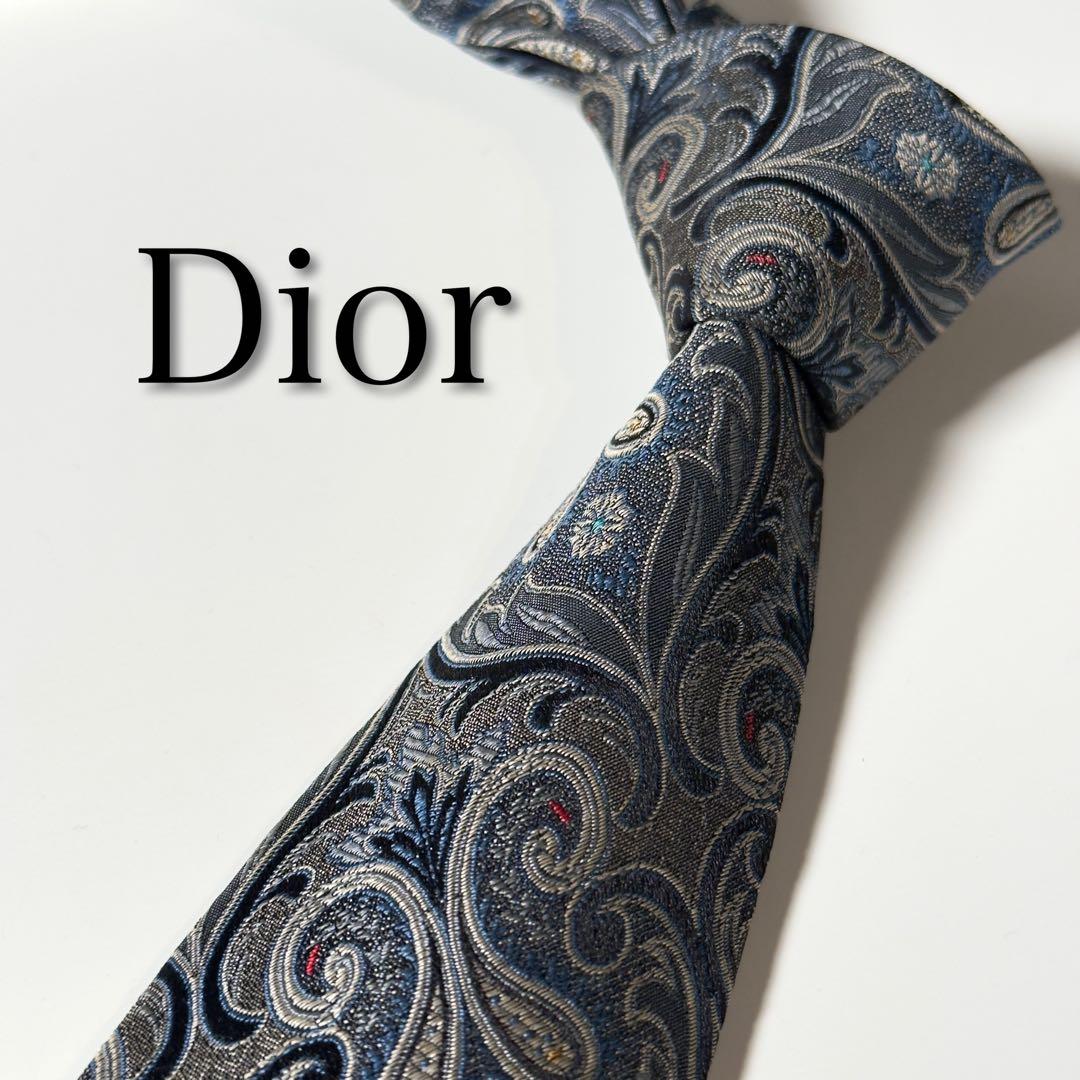 【美品】 Dior ディオール ペイズリー柄 グレー系 ネクタイ