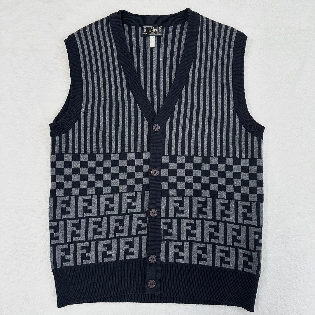 美品✨FENDI フェンディ ズッカ ベスト ニット 総柄 ヴィンテージ 42