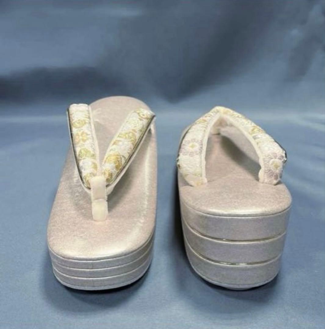 草履バックセット礼装用A西陣帯地使用　厚底草履24cm ソフト鼻緒裏　彩ブラン