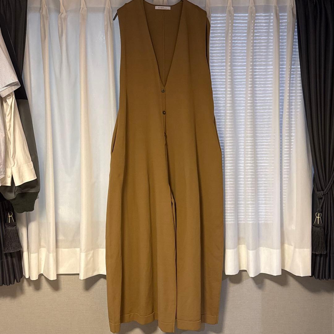 ETRETOKYO フロントボタンニットオールインワン CAMEL