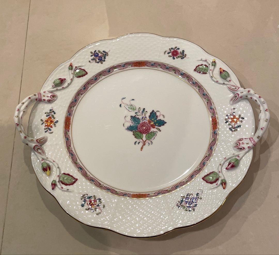 ヘレンド[アポニー・フラワー] 両ハンドル付きプレート/ケーキプレート