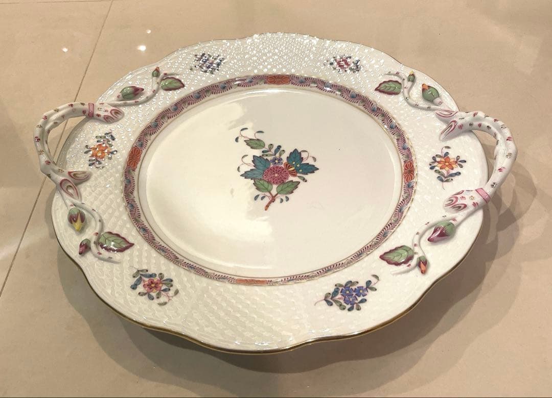 ヘレンド[アポニー・フラワー] 両ハンドル付きプレート/ケーキプレート