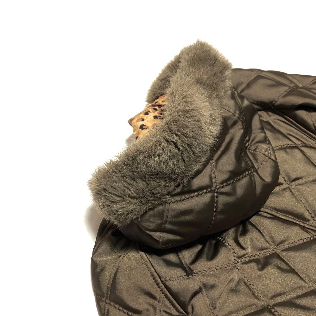 ✨美品✨伊太利屋　ファーフード付　キルティング　ロングコート　レオパード柄