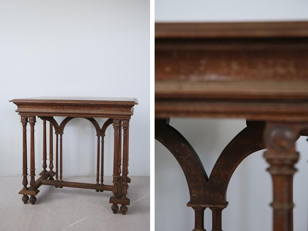 フランスアンティーク古木ダイニングテーブル/木製机/作業台/デスク(90-165