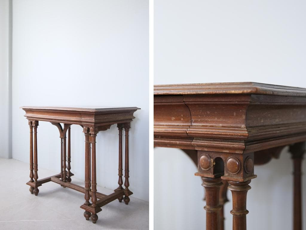 フランスアンティーク古木ダイニングテーブル/木製机/作業台/デスク(90-165