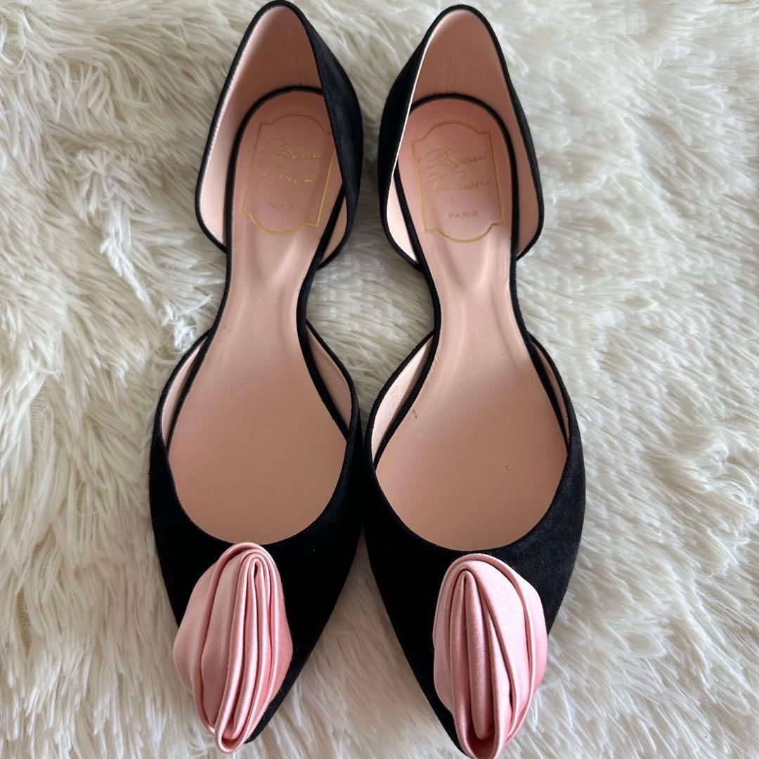 【美品】ROGER VIVIER ロジェヴィヴィエ フラワーパンプス ブラック