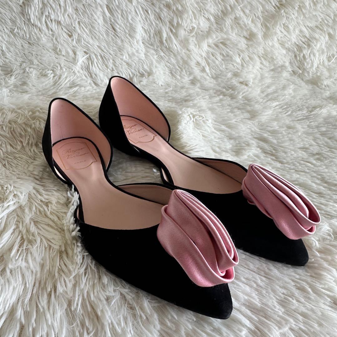 【美品】ROGER VIVIER ロジェヴィヴィエ フラワーパンプス ブラック
