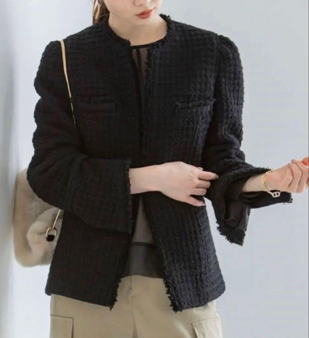 ⭐️新品未使用 美品⭐️NOBLE 黒ツイードジャケット　38（36.38展開）