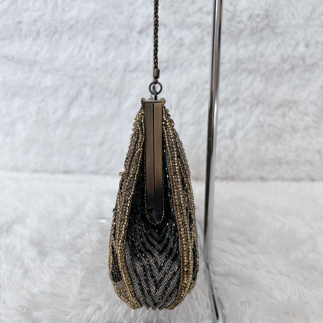 【極美品】LUMYルミーはしもと がま口ビーズバッグ ブロンズ 皇室御用達