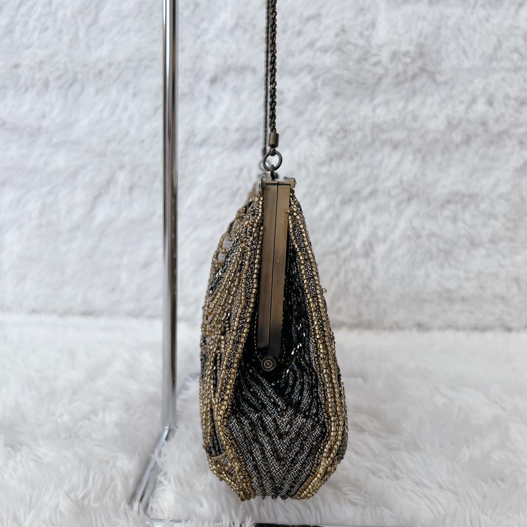 【極美品】LUMYルミーはしもと がま口ビーズバッグ ブロンズ 皇室御用達