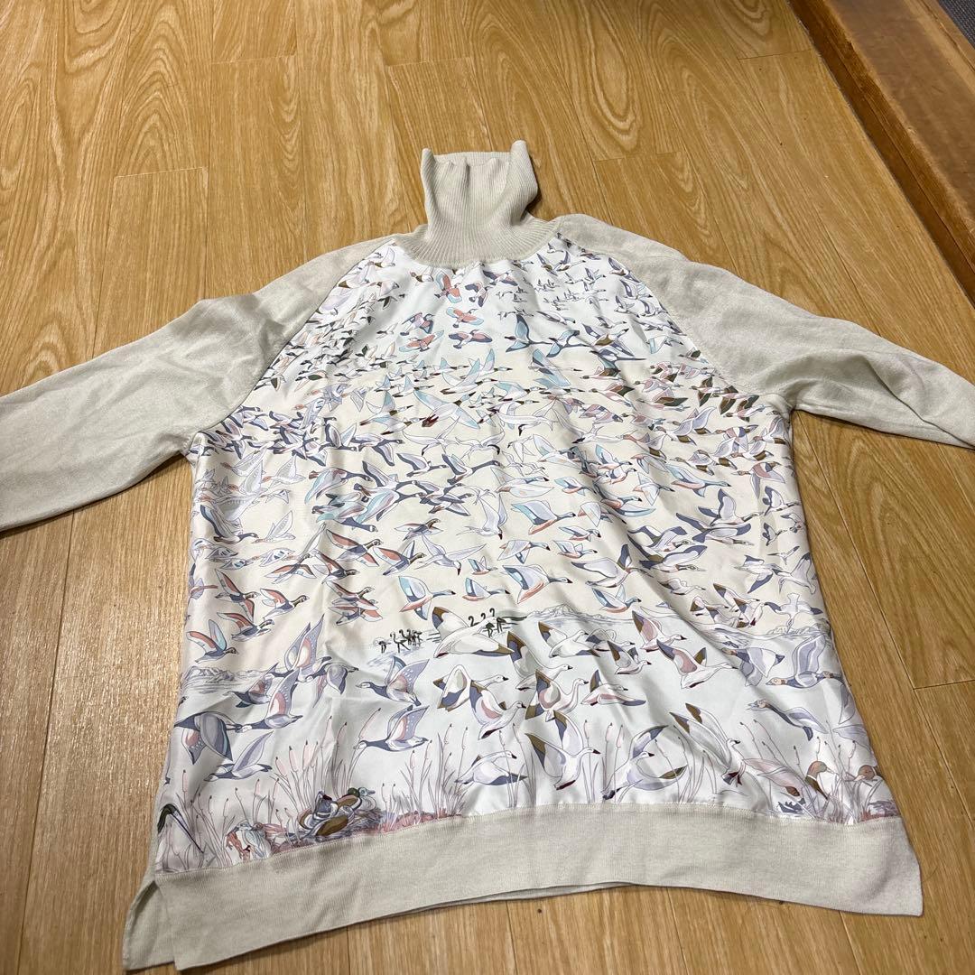 HERMES 鳥プリント ハイネック 七分袖