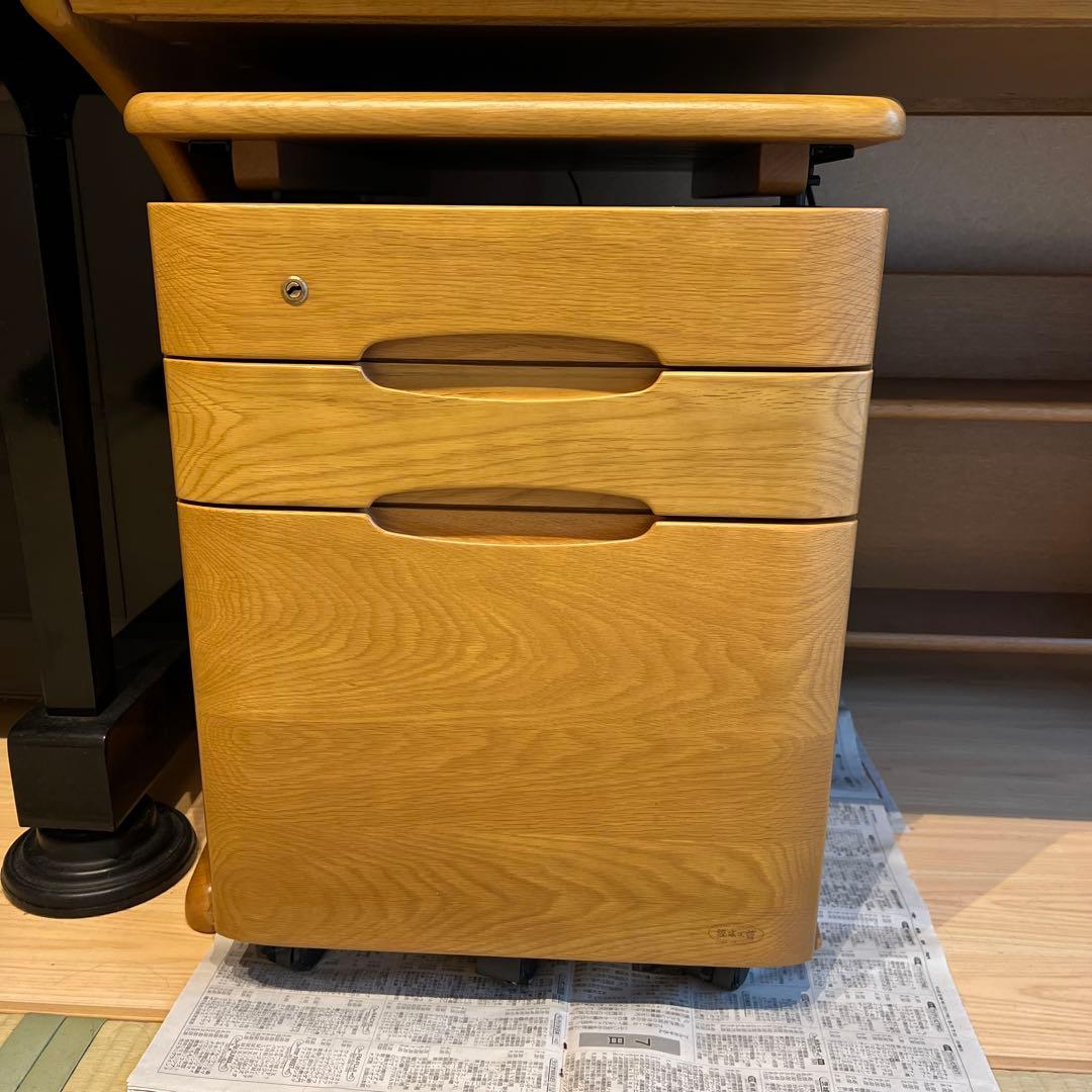 [最終価格]浜本工藝天然木デスクとキャスター引き出し付き