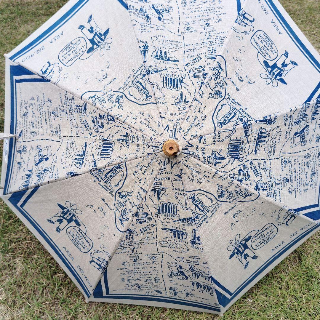 快晴堂　日傘　麻　プリント