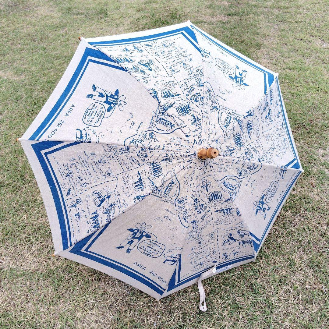 快晴堂　日傘　麻　プリント