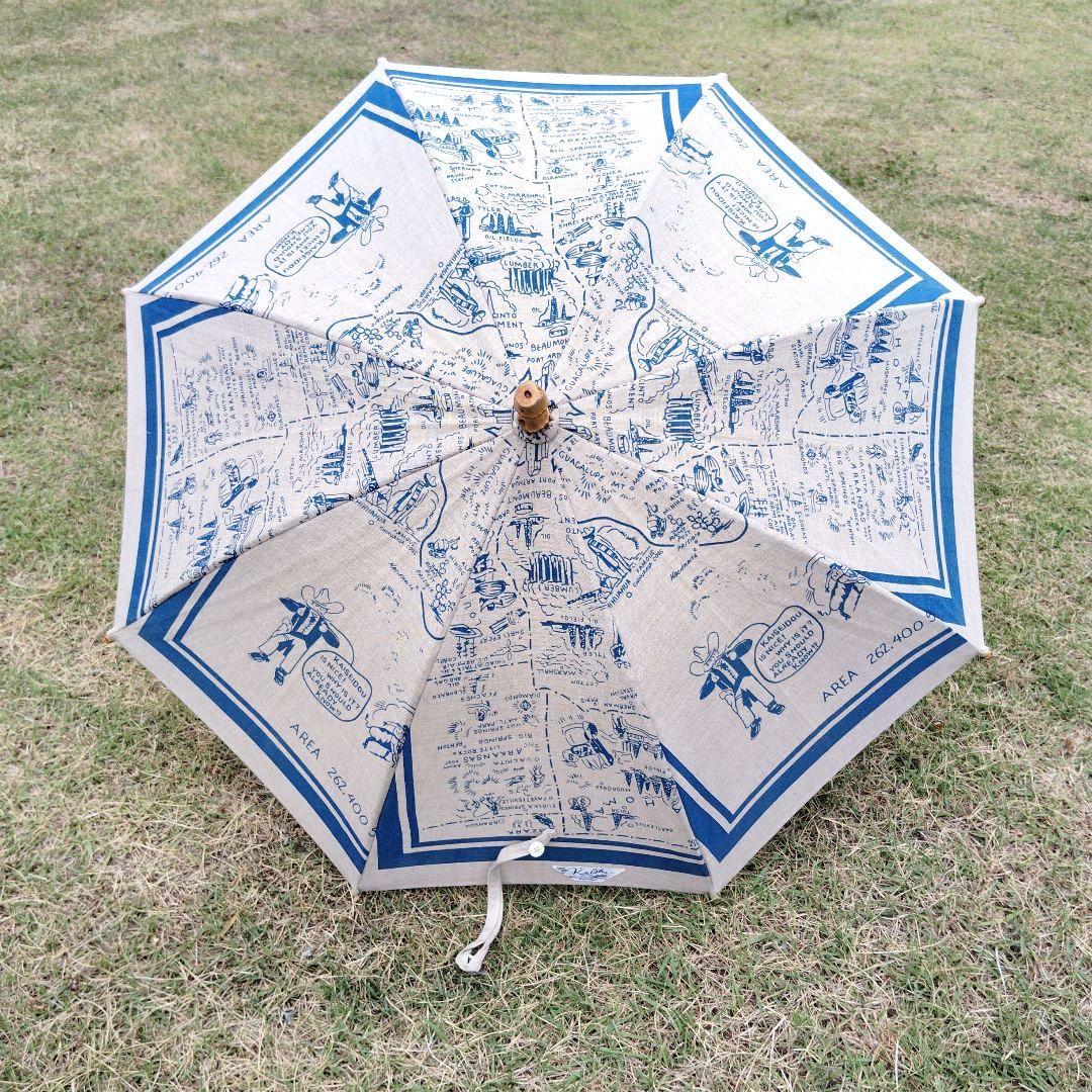 快晴堂　日傘　麻　プリント