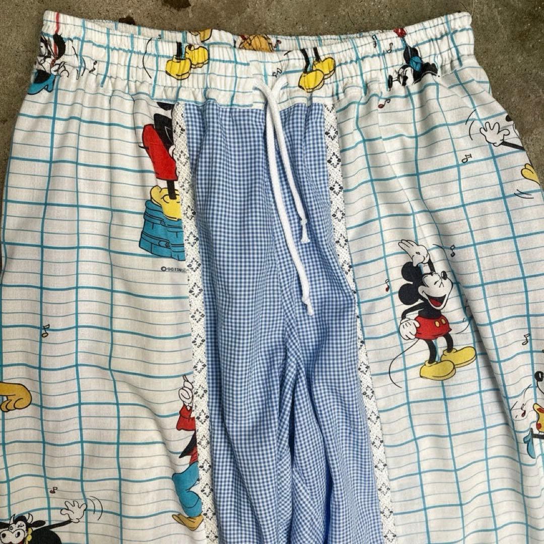 リメイク ディズニー パンツ ヴィンテージ ミッキー パッチワーク レース