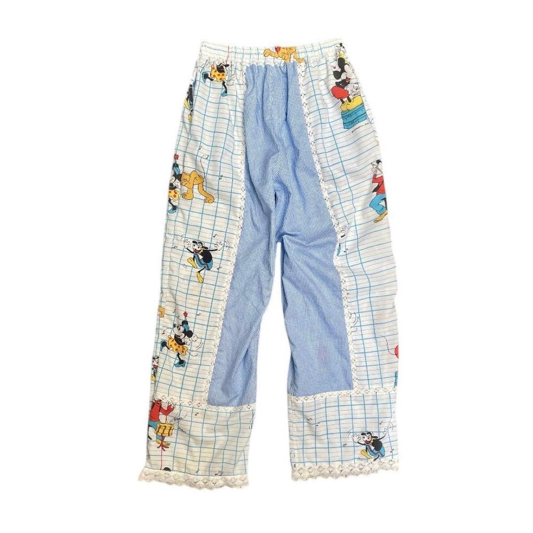リメイク ディズニー パンツ ヴィンテージ ミッキー パッチワーク レース