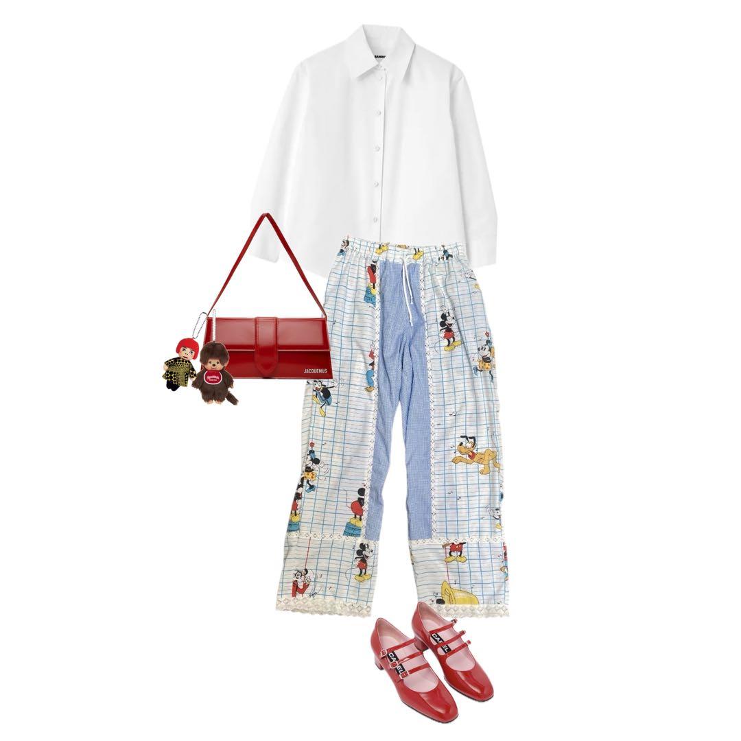 リメイク ディズニー パンツ ヴィンテージ ミッキー パッチワーク レース