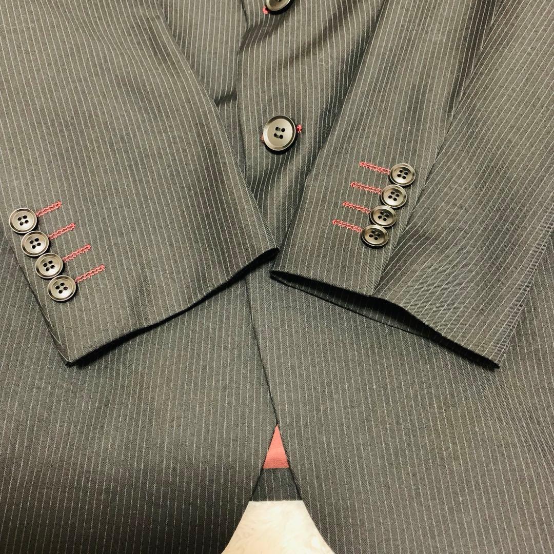 美品 ポールスミス スーツ 小花柄 総裏地 ブラック ストライプ 50サイズ