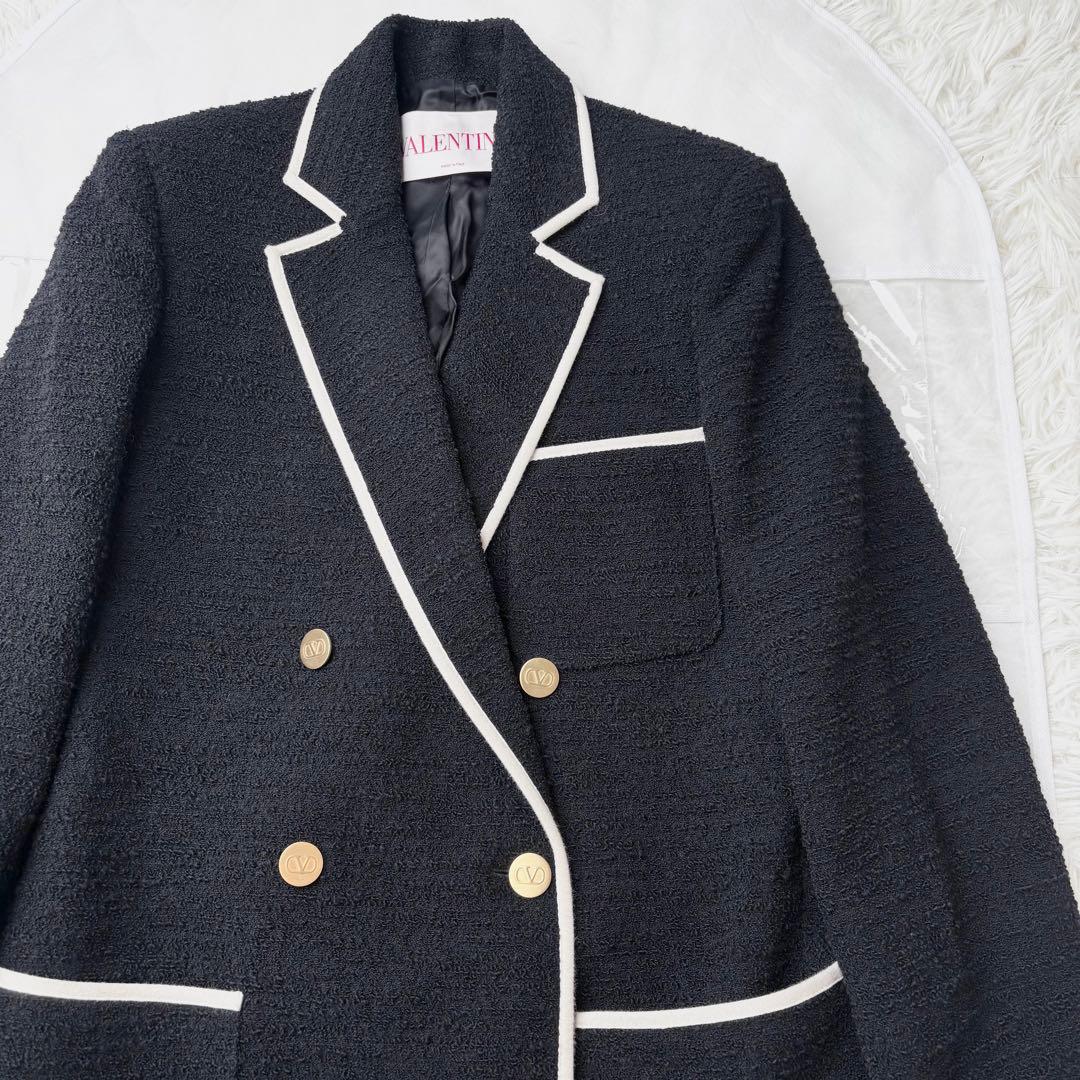 ヴァレンティノ 2022 パイピング ツイードジャケット ダブルボタン 金ボタン