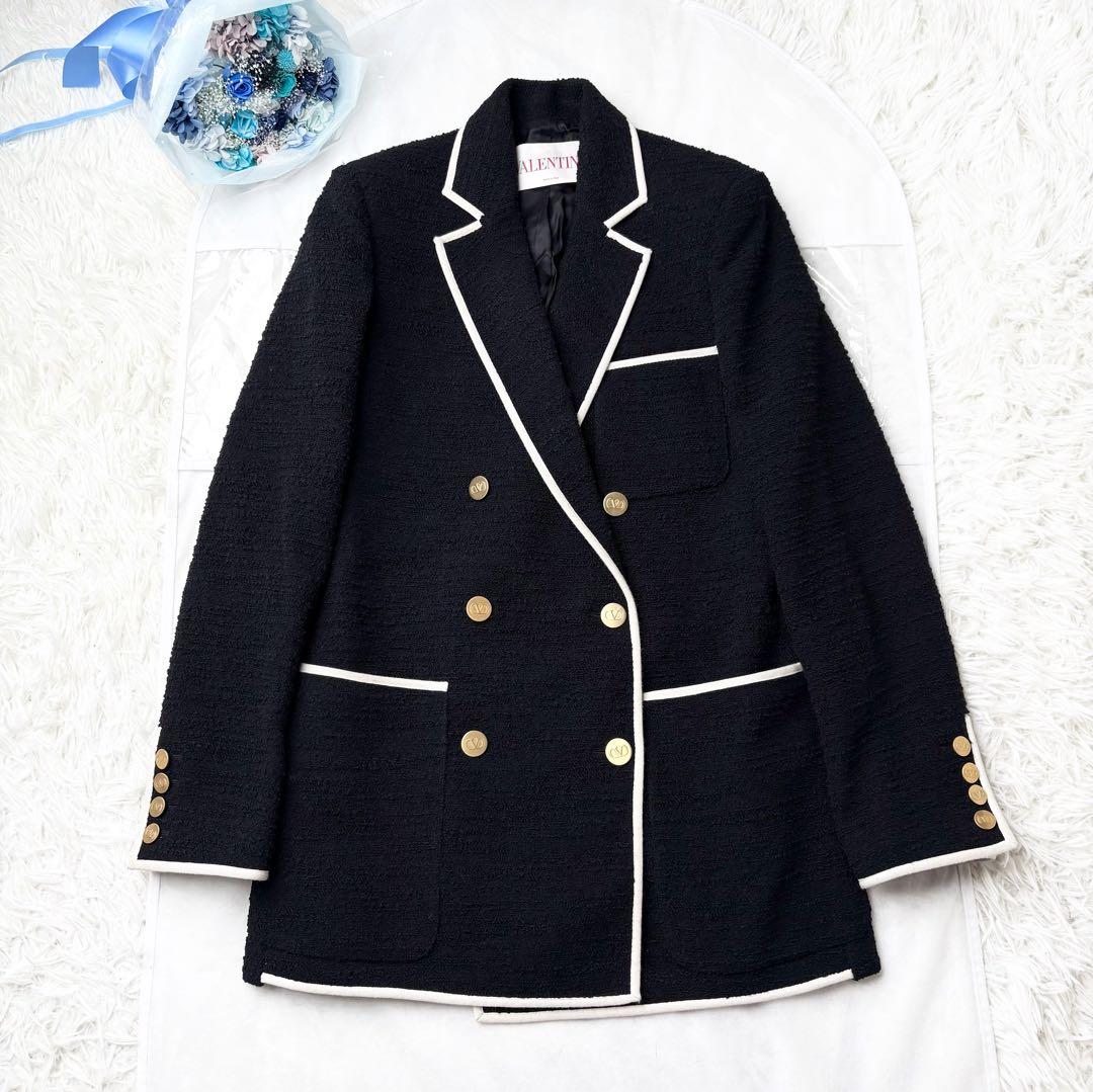 ヴァレンティノ 2022 パイピング ツイードジャケット ダブルボタン 金ボタン