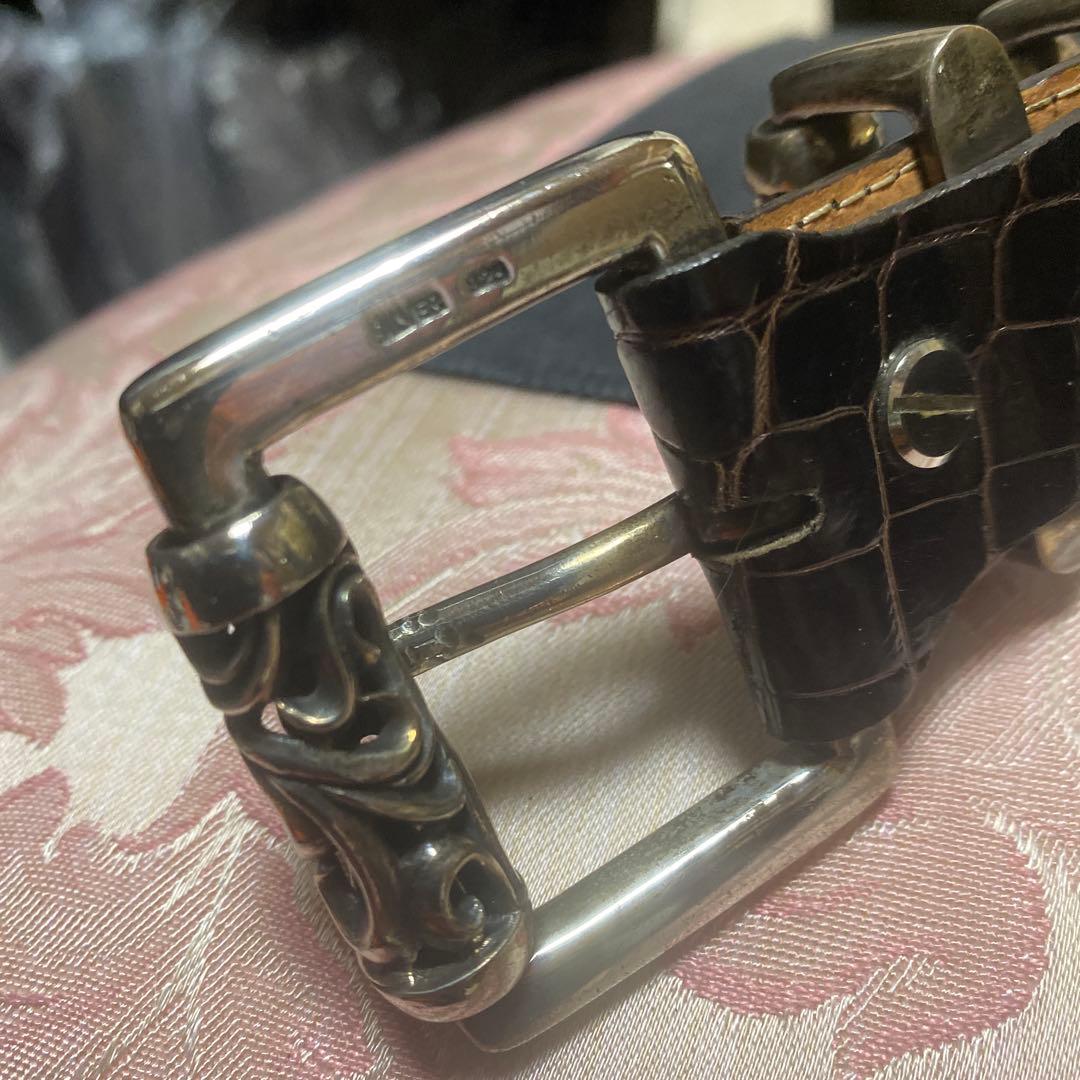 ダークブラウン　レザーベルト クロコダイル　sv925