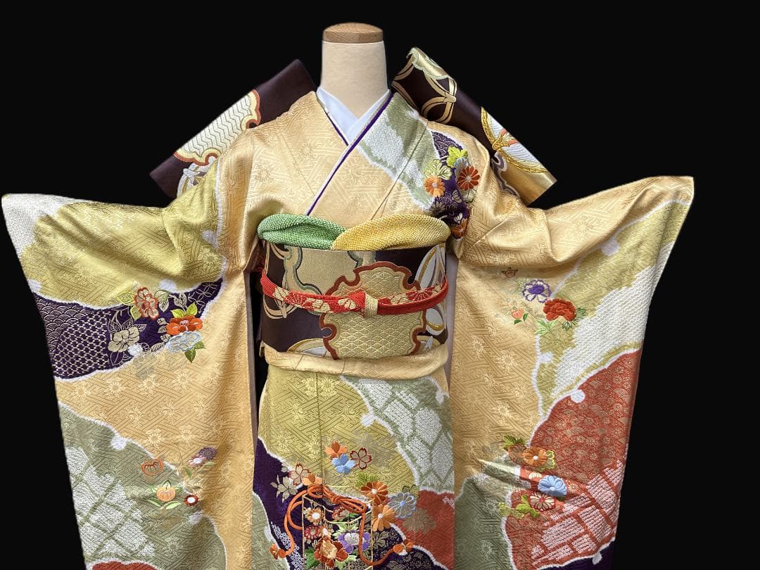 逸品 千總 桶絞り 刺繍 絞り たまご色染め分け 振袖 フルセット