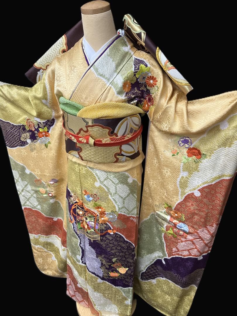 逸品 千總 桶絞り 刺繍 絞り たまご色染め分け 振袖 フルセット